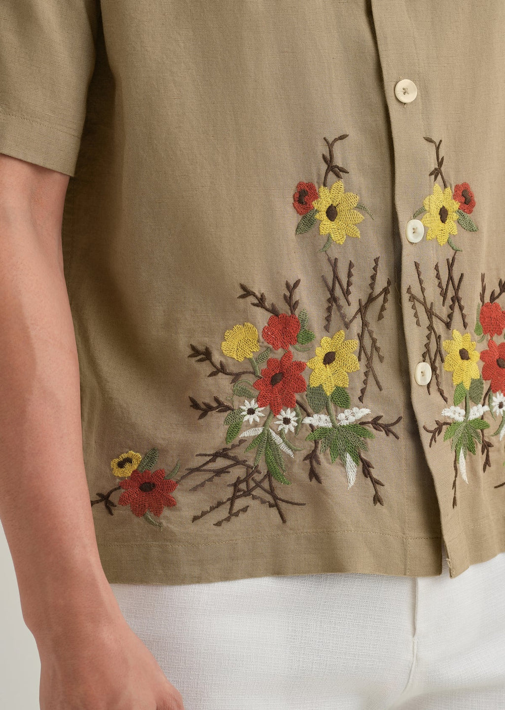 Beige floral embroidery shirt