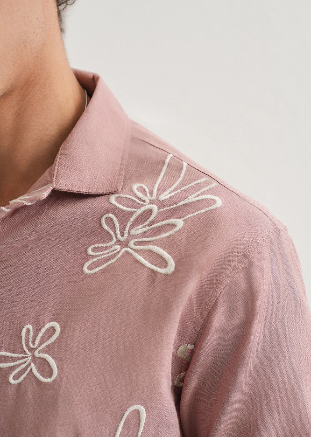 Rose linen embroidered shirt