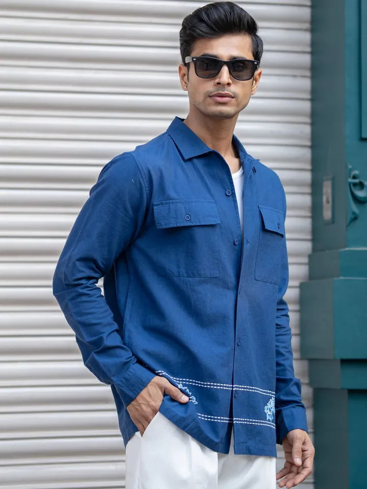Blue embroidery utility shirt