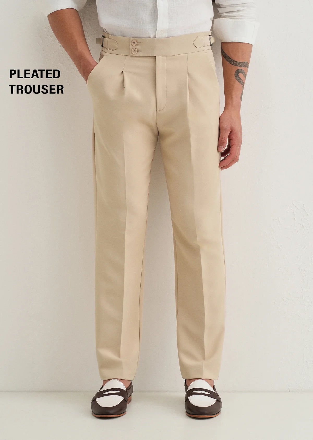 Men’s Premium Beige Pleated Trousers