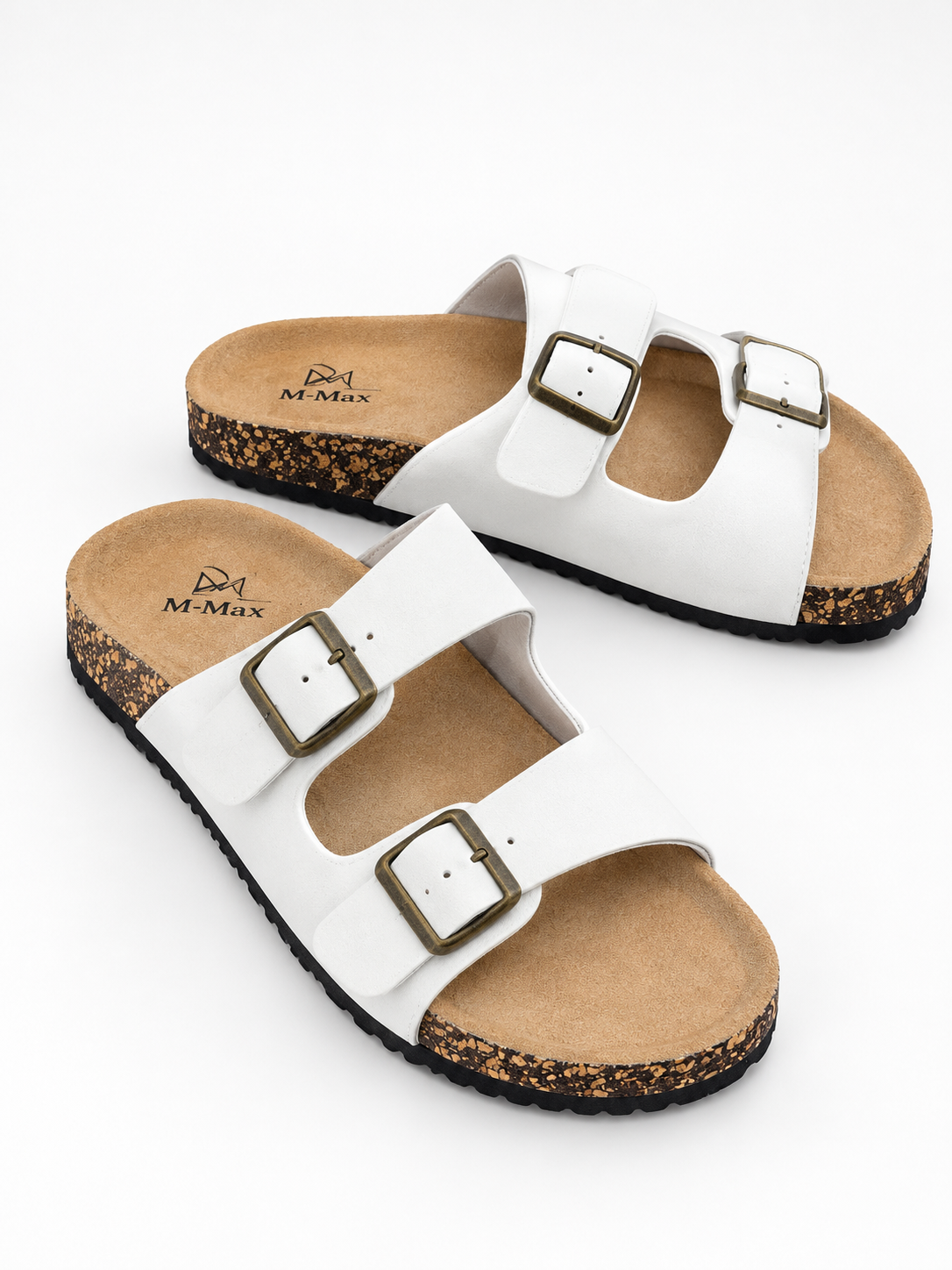 M-Max Premium Double-Buckle Sandals – Classic White