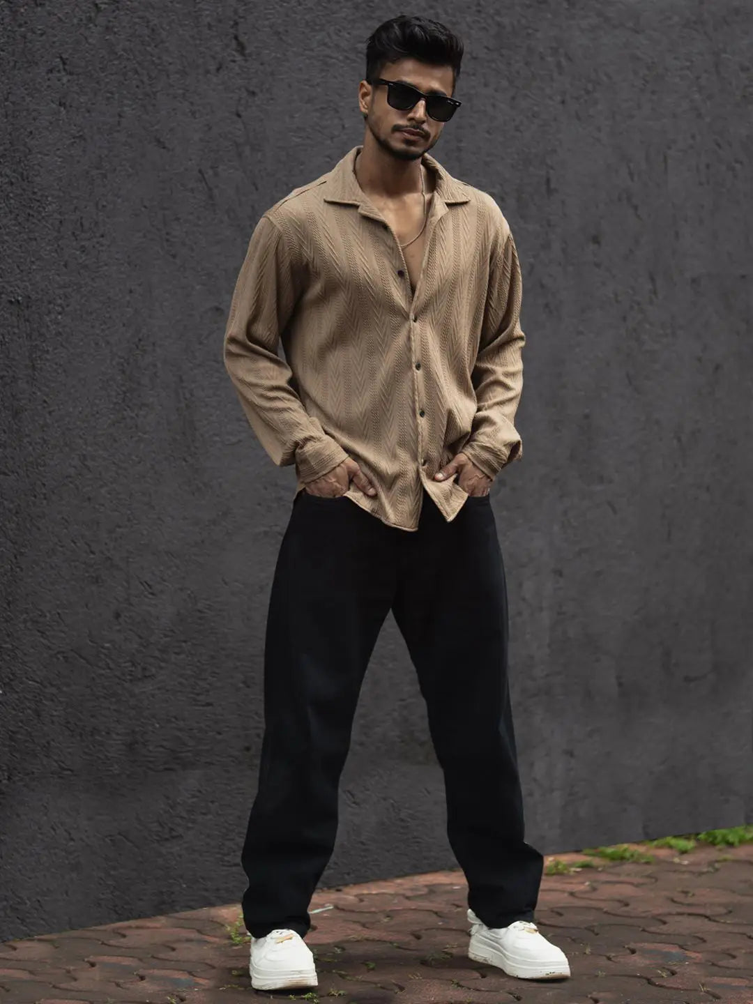 Men’s Premium Textured Shirt – Beige 🤎