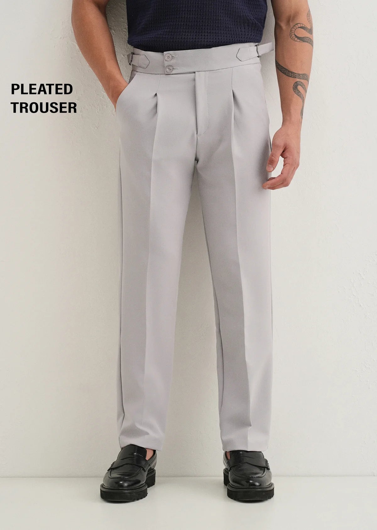 Men’s Premium Grey Pleated Trousers