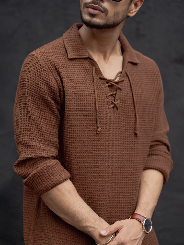Textured lace-up knit shirt
