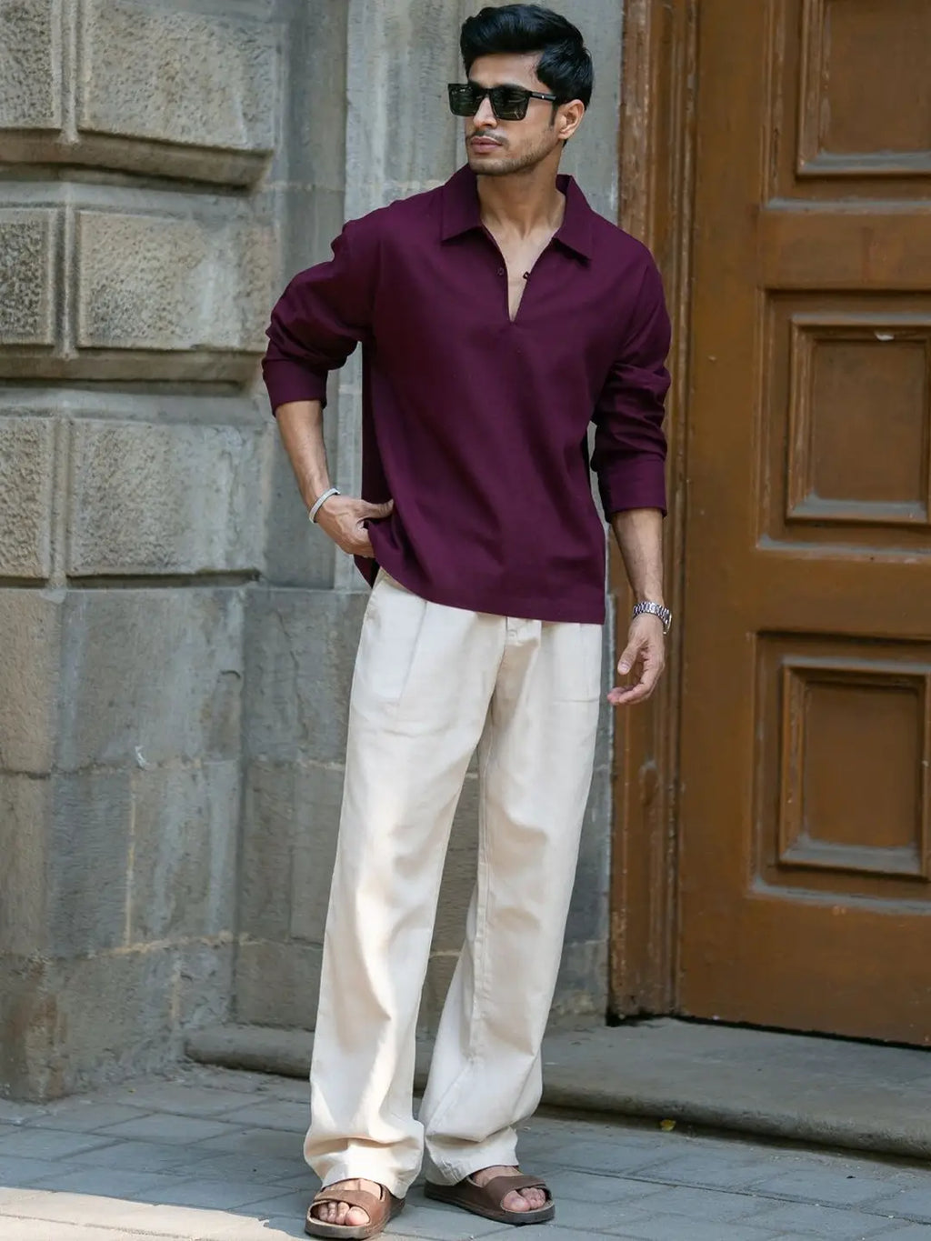 Wine lightweight structured kurtha shirt
