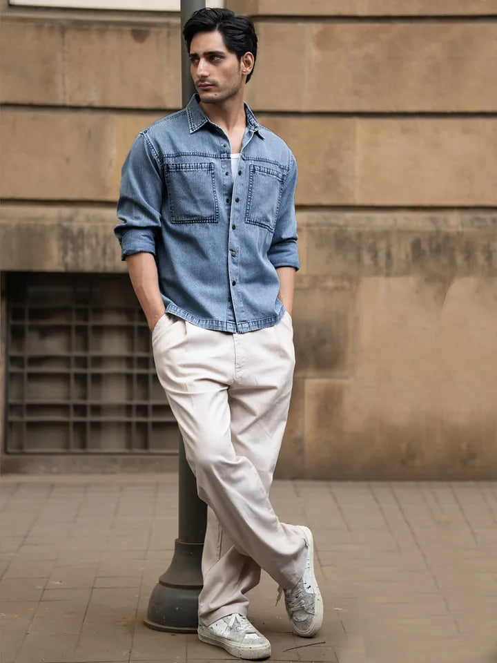 Buy Blue denim shirt for men | ADDRESS