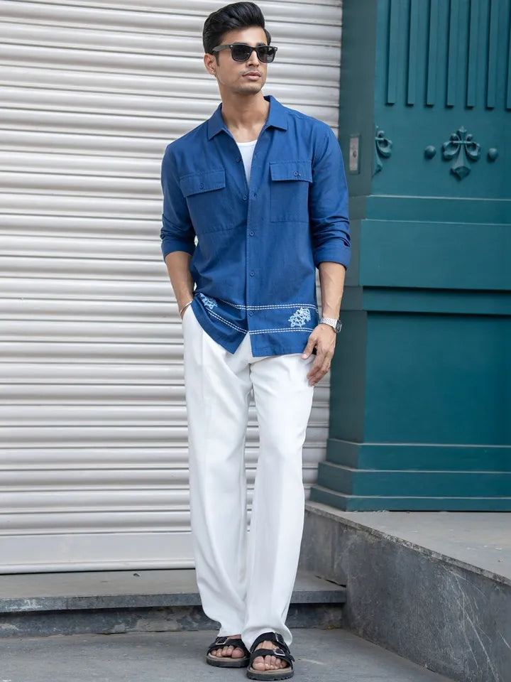 Blue embroidery utility shirt