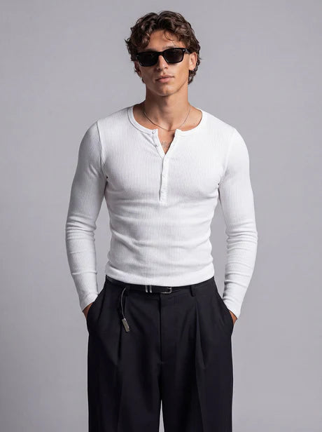 Henley white long sleeved t-shirt