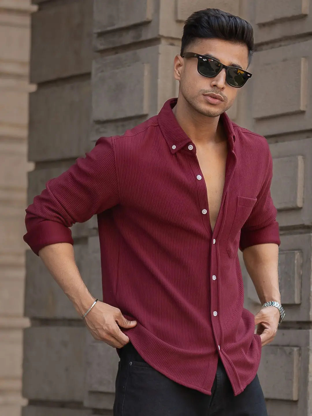 Men’s Premium Ribbed Shirt – Maroon