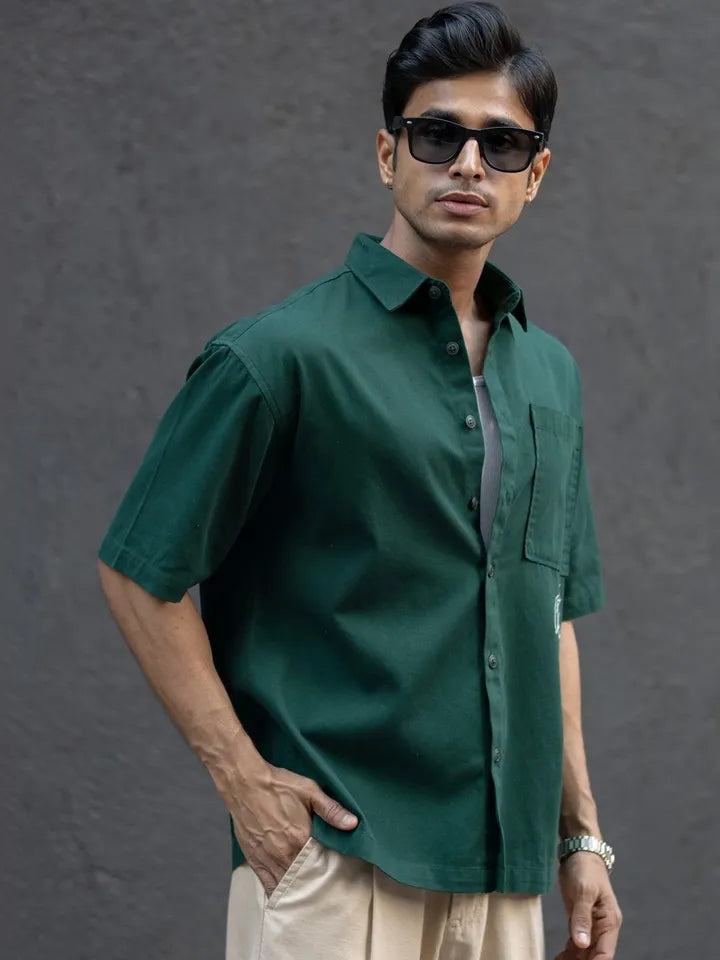 Dark Teal Embroidered Structured shirt ⚜️