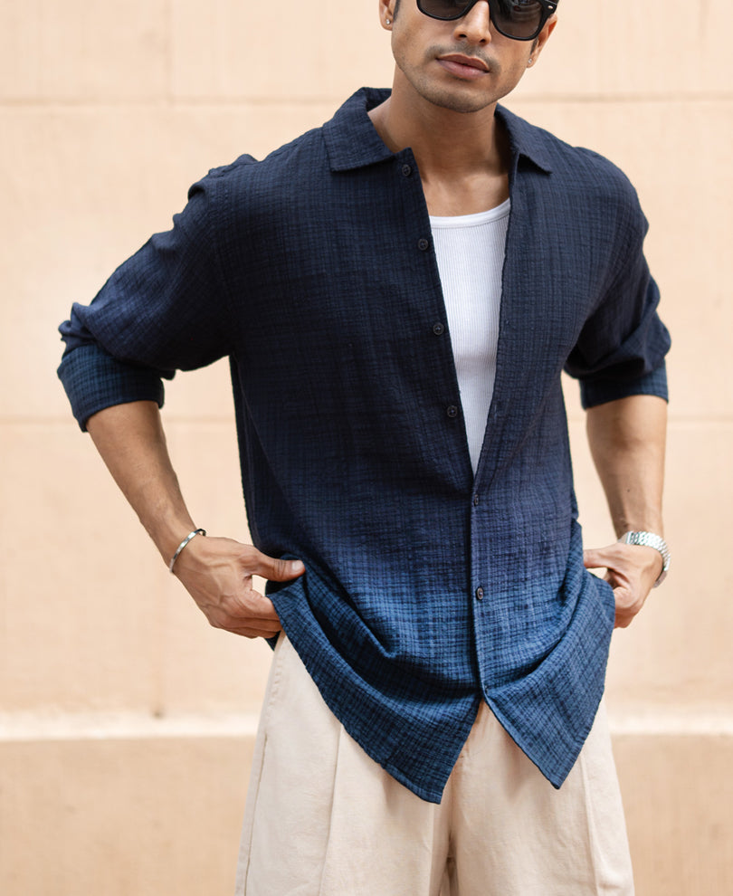Men’s Textured Casual Shirt – Midnight Blue