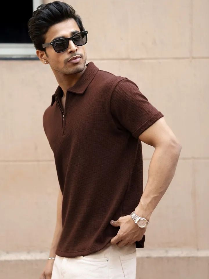 Men’s knit polo T-shirt - Brown