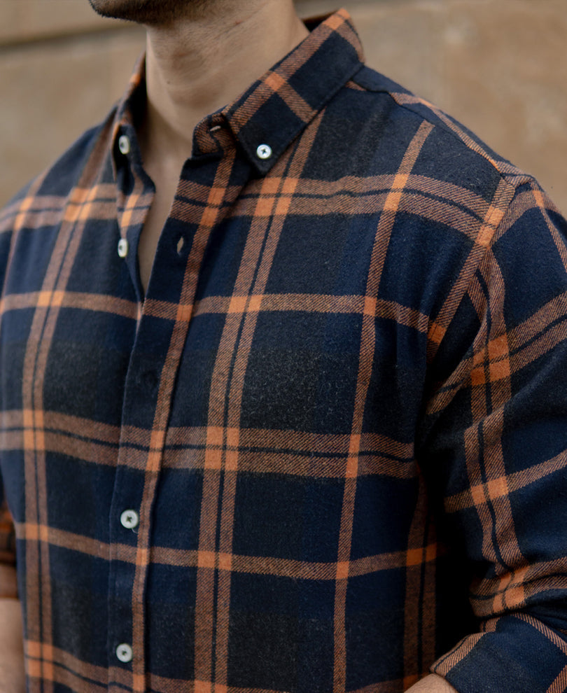 Men’s Checkered Flannel Shirt – Midnight Rust
