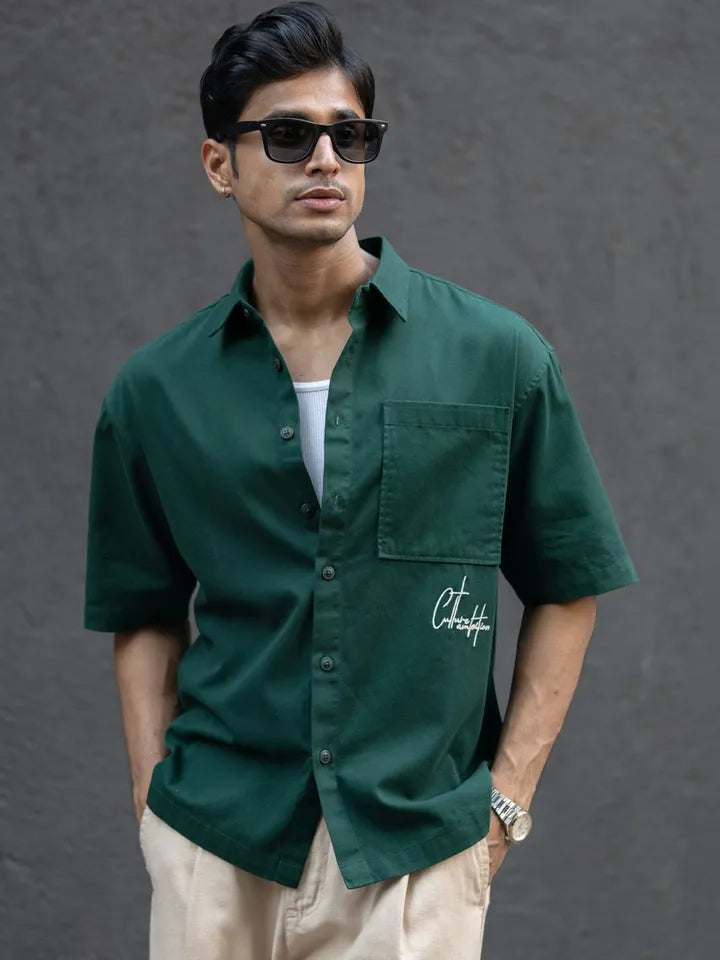 Dark Teal Embroidered Structured shirt ⚜️