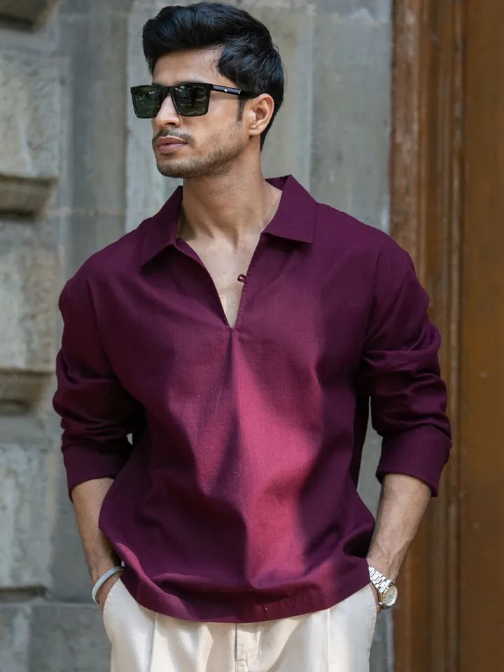 Wine lightweight structured kurtha shirt