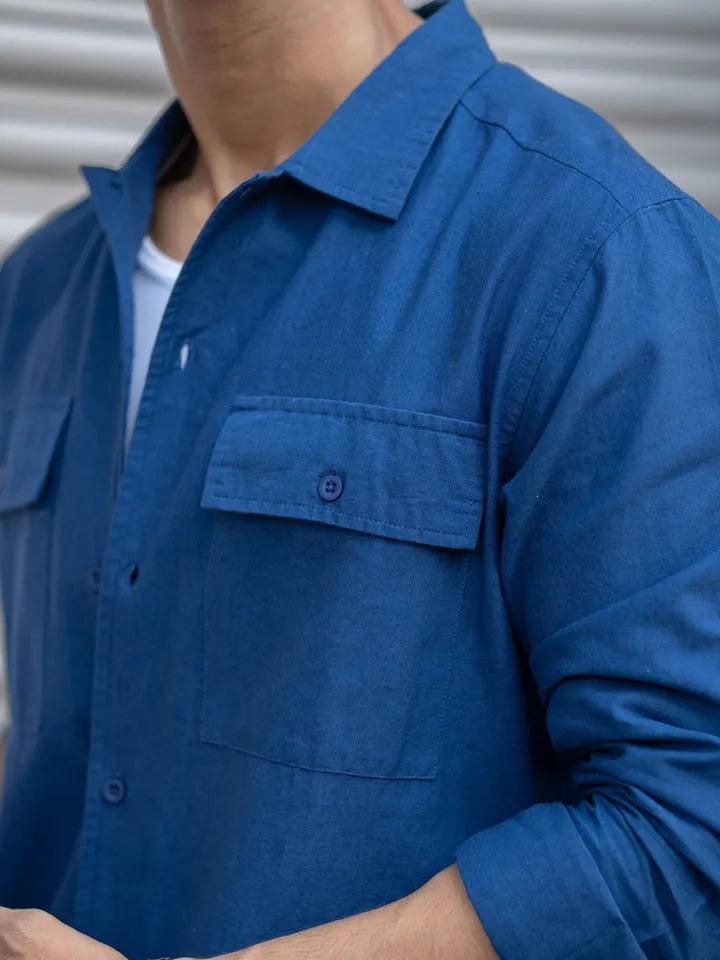 Blue embroidery utility shirt