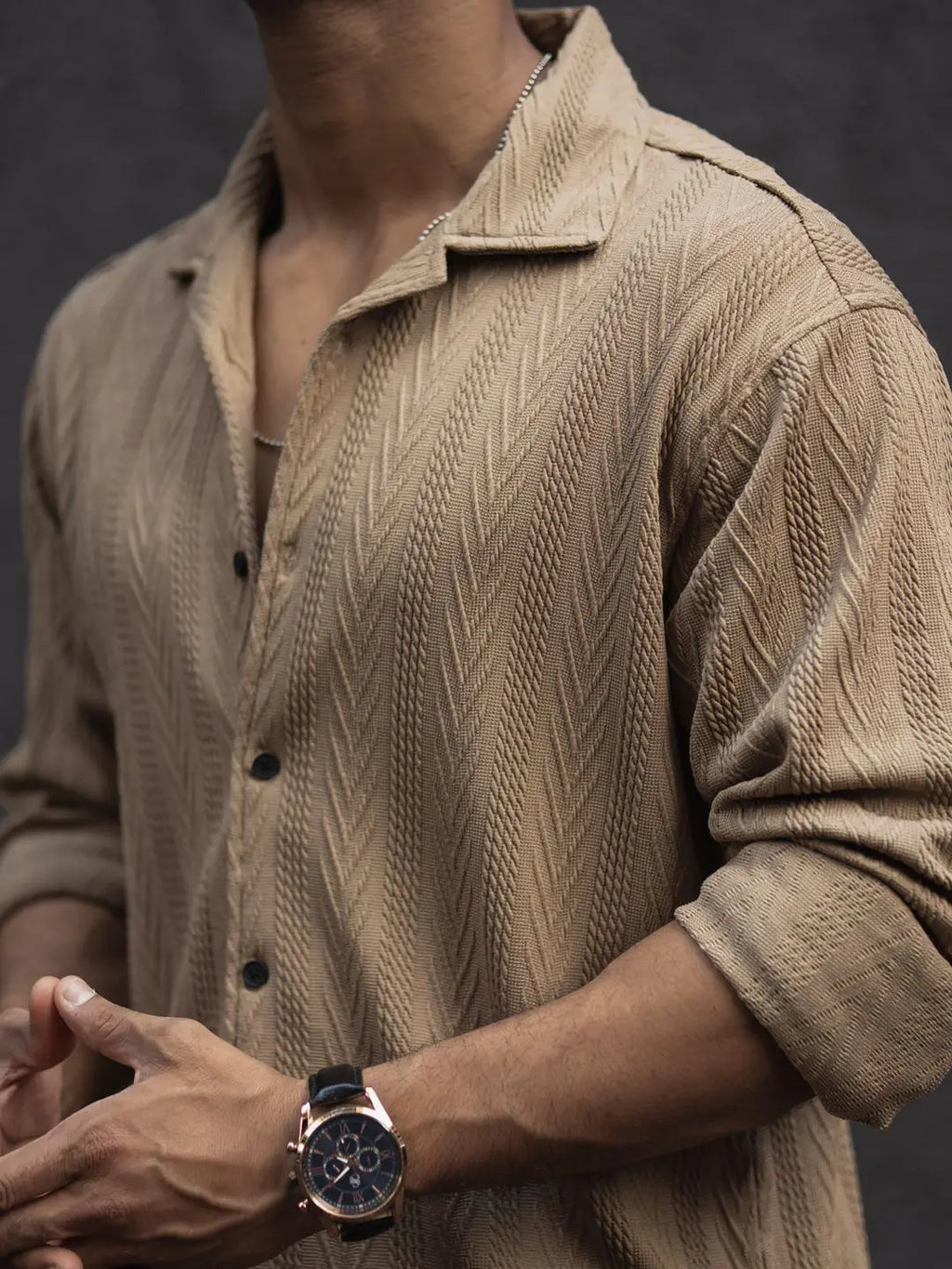 Men’s Premium Textured Shirt – Beige 🤎