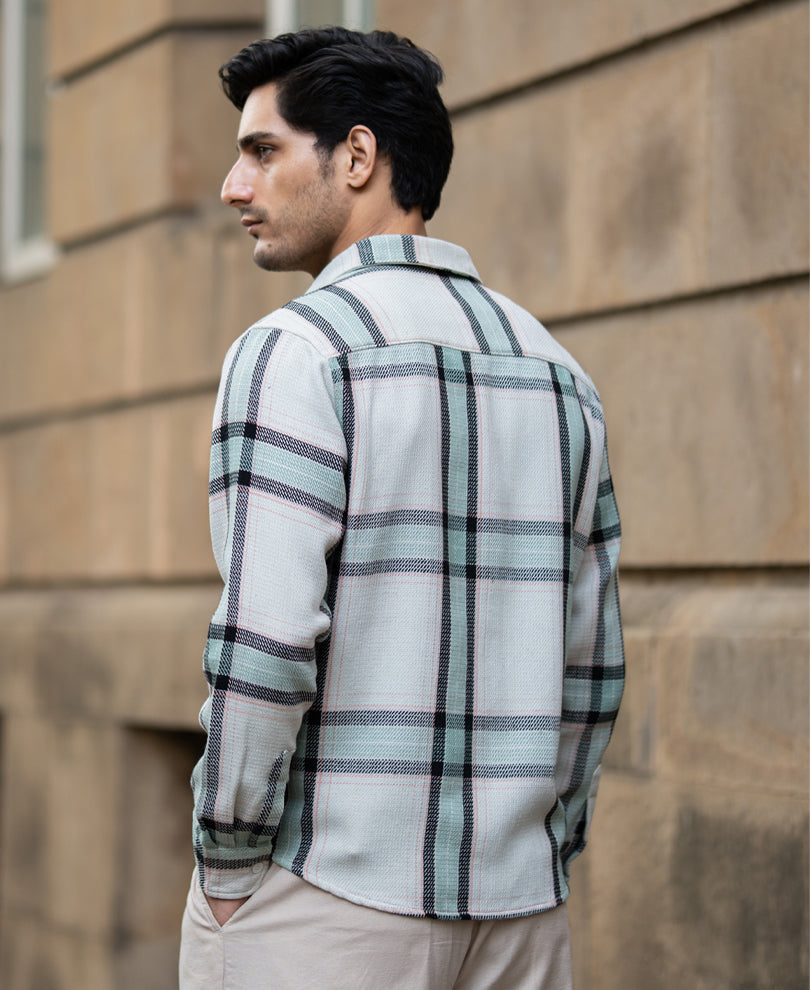 Men’s Premium Check Casual Shirt – Sage Beige