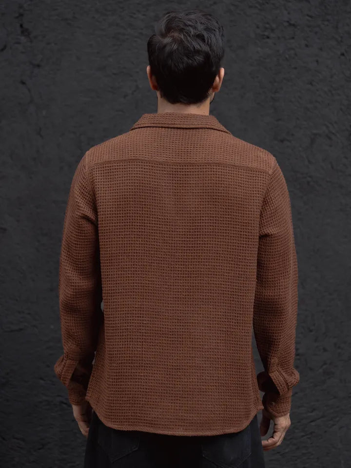 Textured lace-up knit shirt