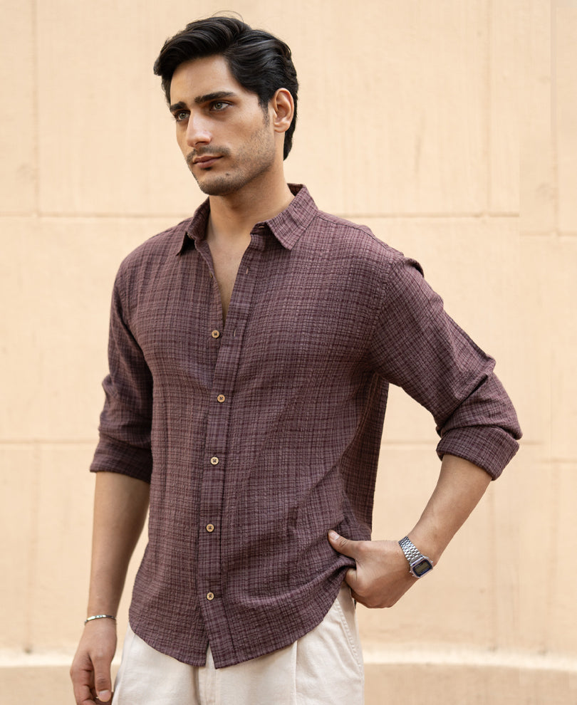 Men’s Textured Casual Shirt – Mocha Brown