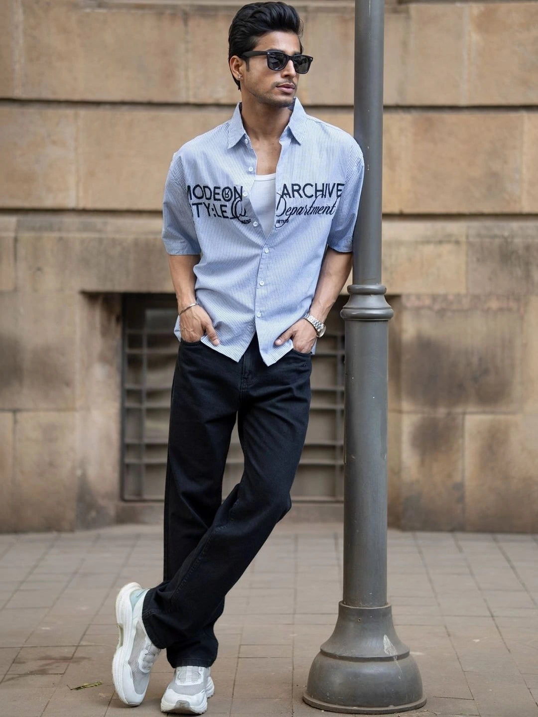 Men’s Printed Stripe Shirt – Sky Blue