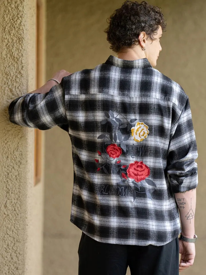 Black & white check regular long sleeved shirt
