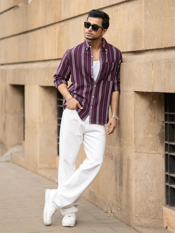 Wine structured stripe shirt