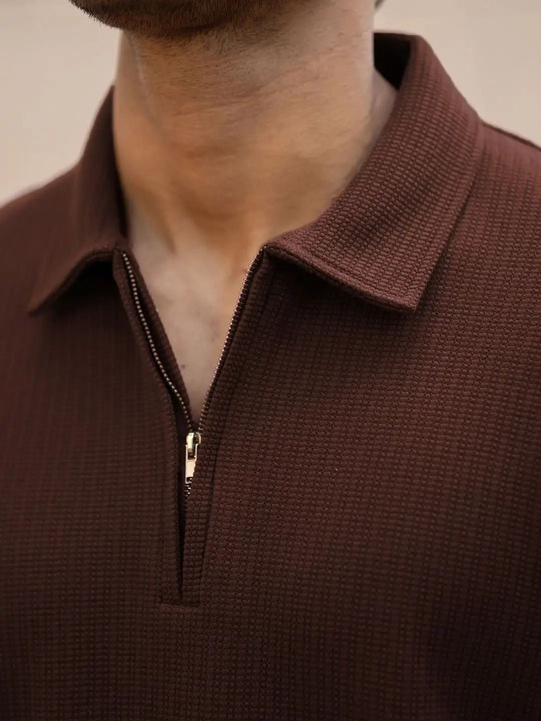Men’s knit polo T-shirt - Brown