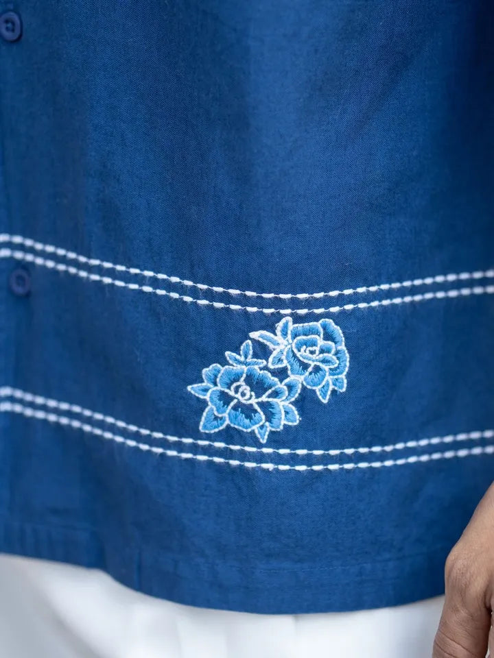 Blue embroidery utility shirt