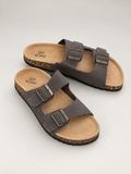 Premium Double-Buckle Cork Sandals – Brown