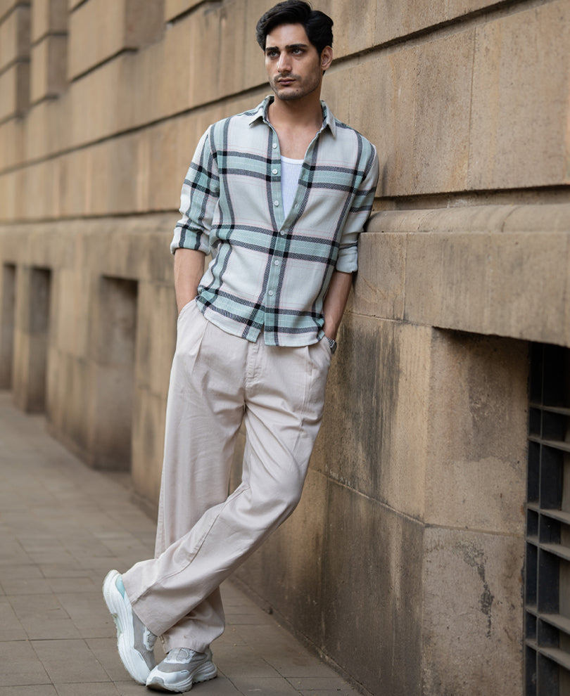 Men’s Premium Check Casual Shirt – Sage Beige