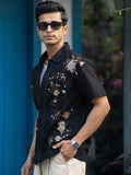 Floral Embroidered spread collar shirt