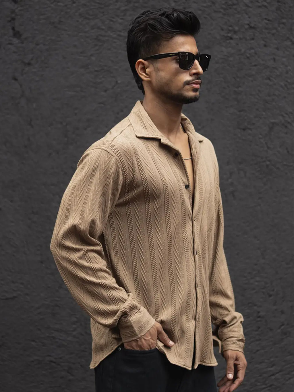 Men’s Premium Textured Shirt – Beige 🤎