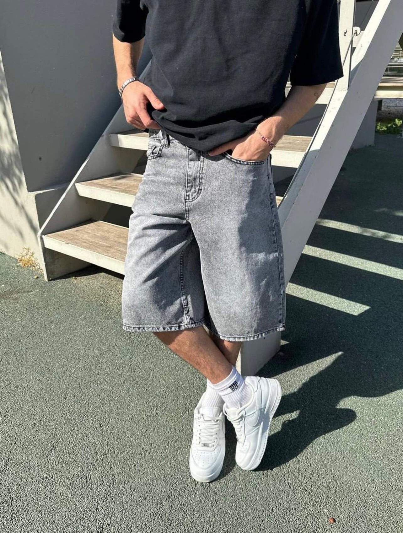 Men’s Washed Grey Denim Jorts