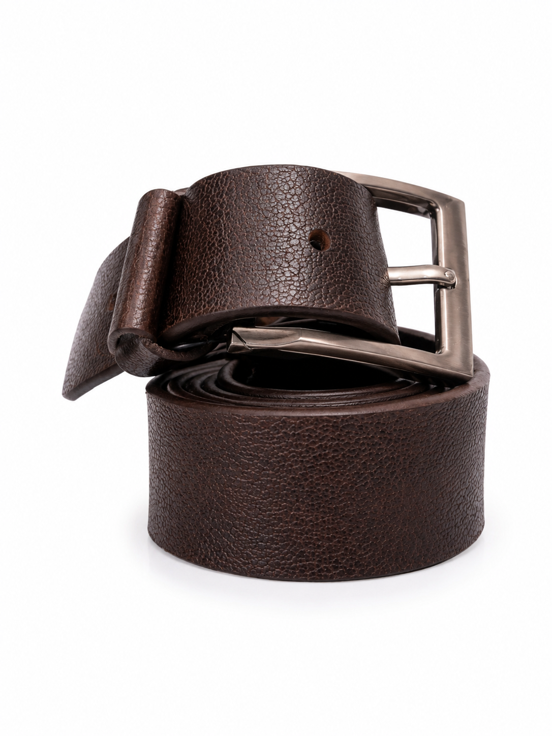 Textured Brown Leather Belt