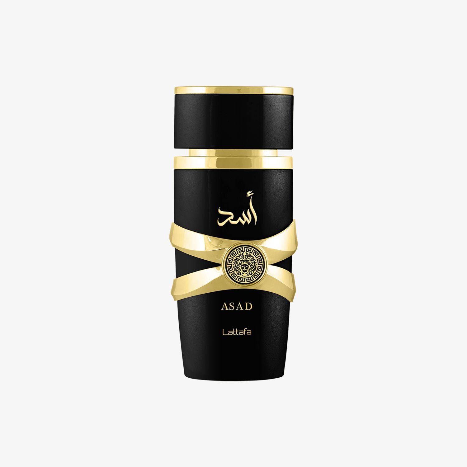 Black and gold bottle with 'ASAD' branding on a white background