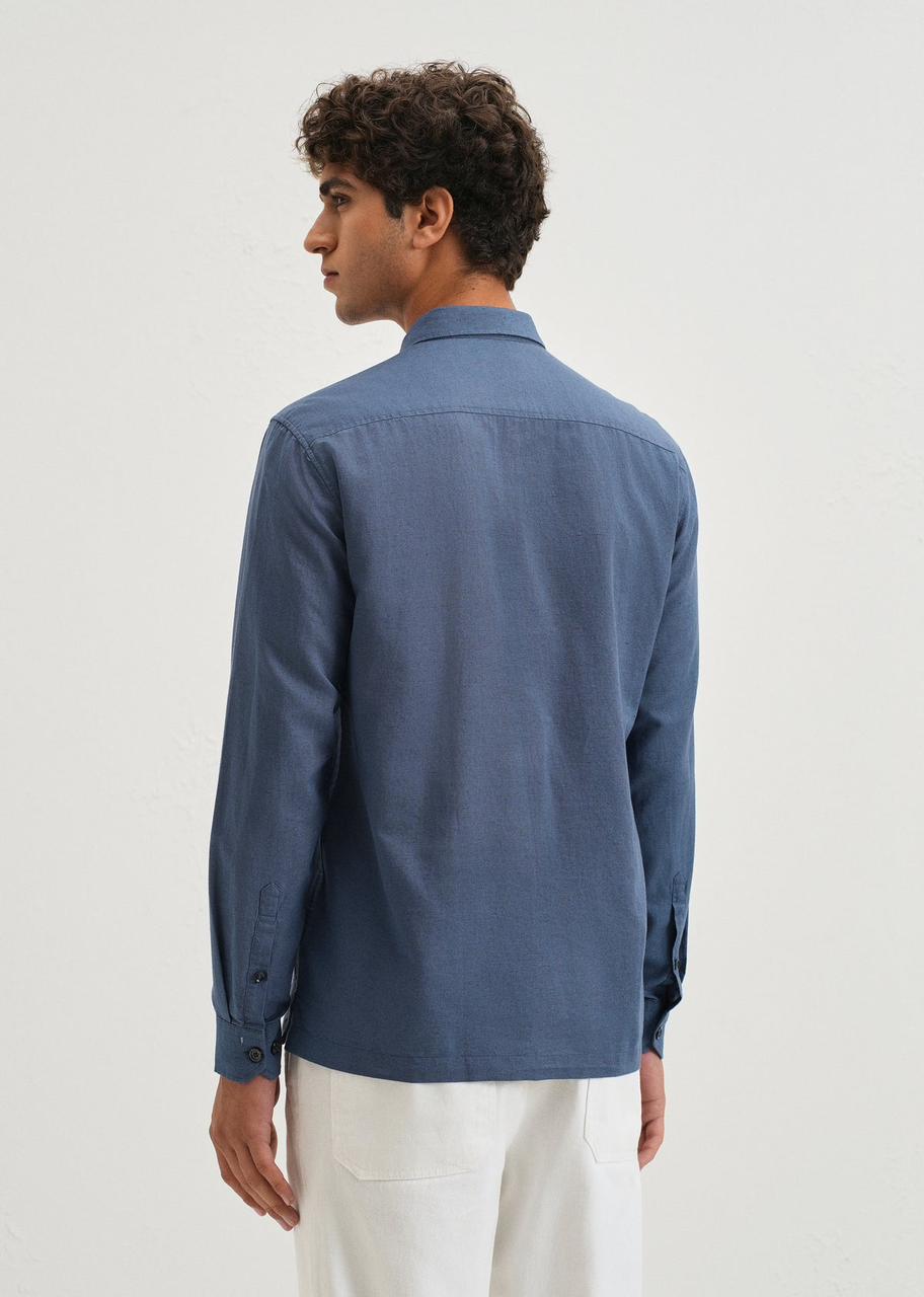 Embroidered Linen Shirt - Blue