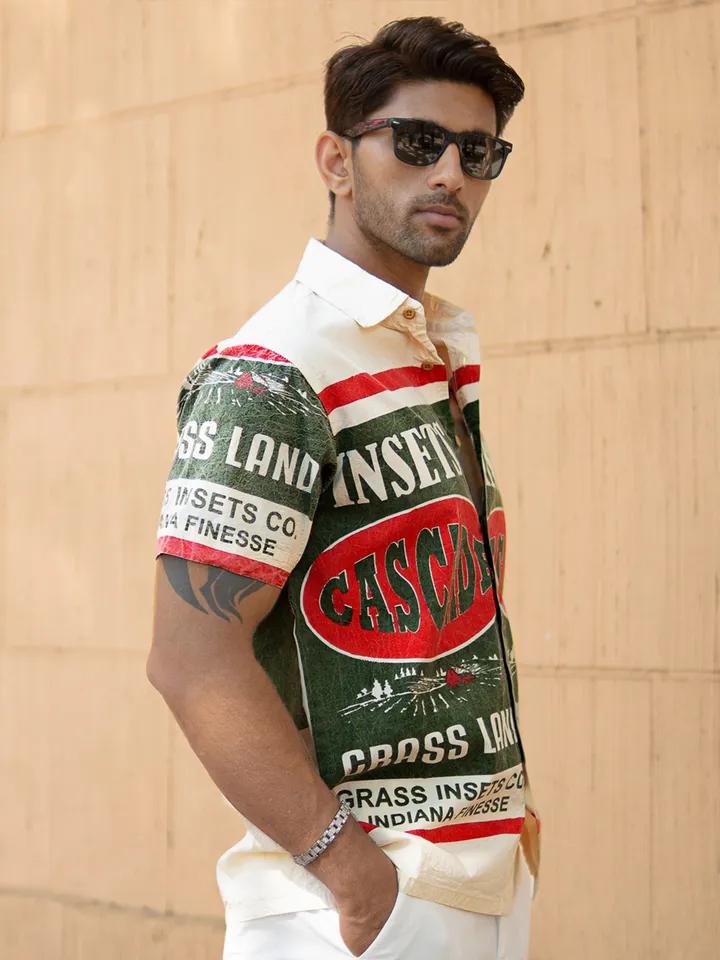 Street Style Printed Shirt - Olive Green