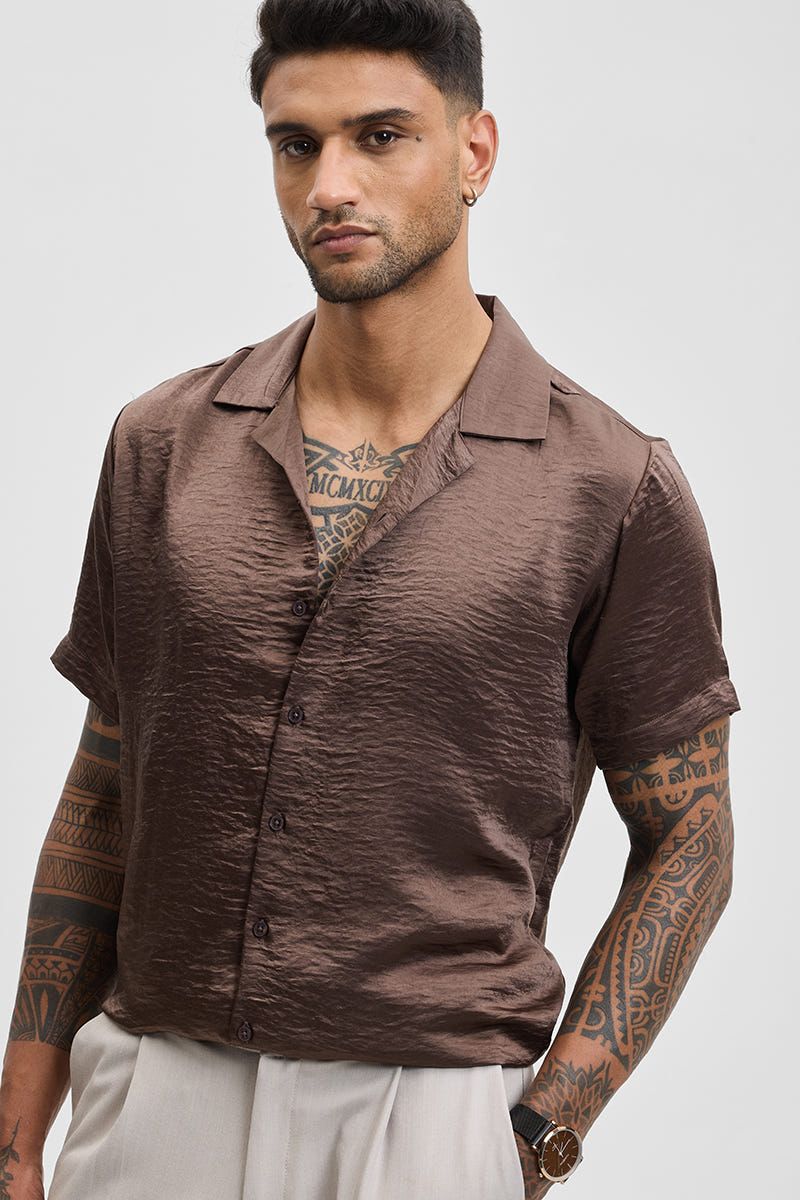 Brown Textured Box Fit Shirt