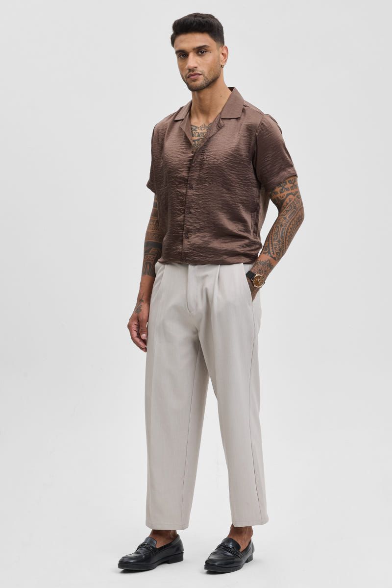 Brown Textured Box Fit Shirt