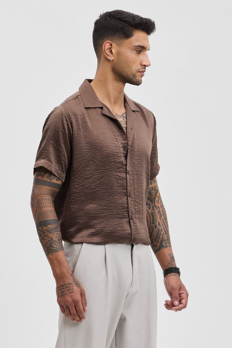 Brown Textured Box Fit Shirt
