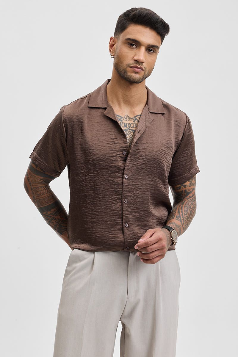 Brown Textured Box Fit Shirt