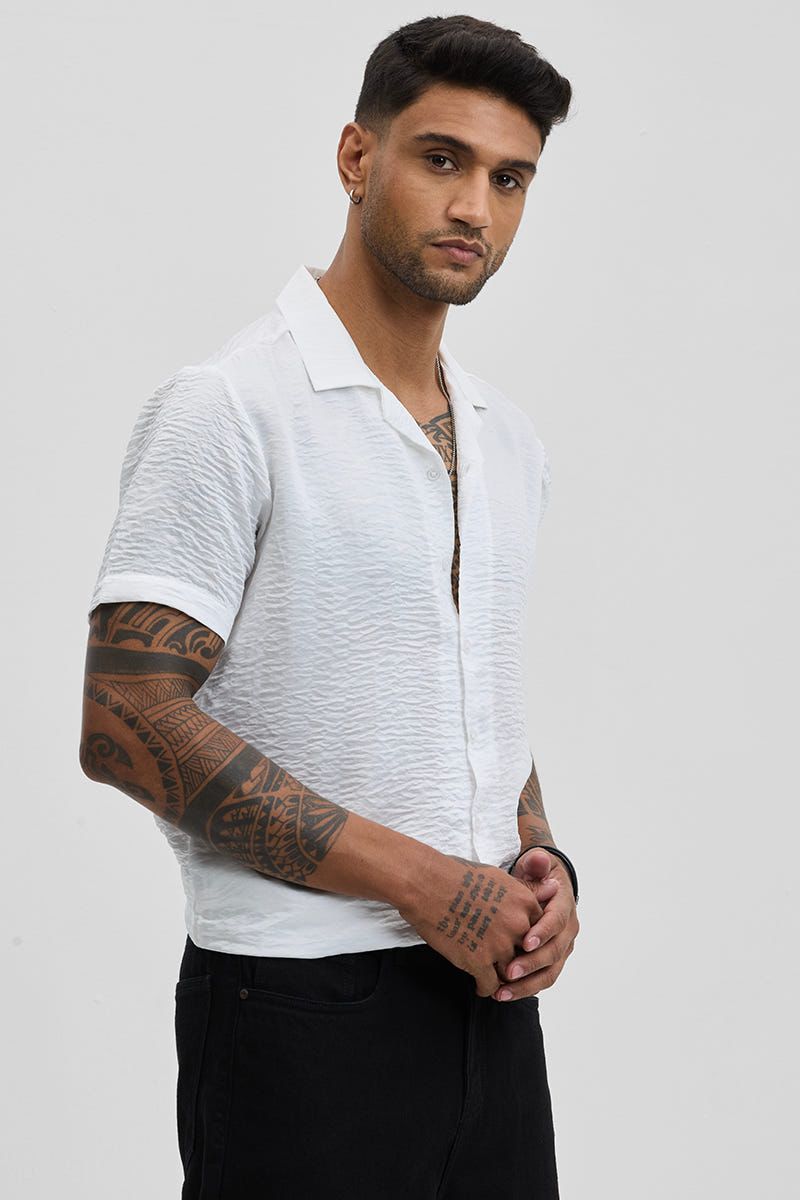 White Textured Box Fit Shirt