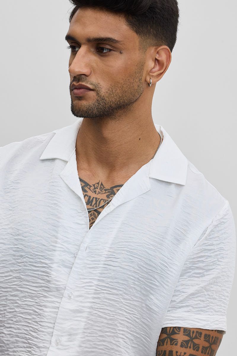 White Textured Box Fit Shirt