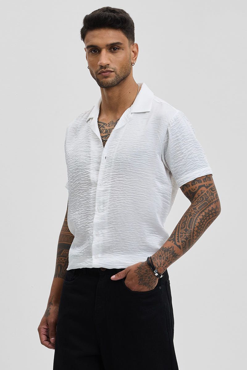 White Textured Box Fit Shirt