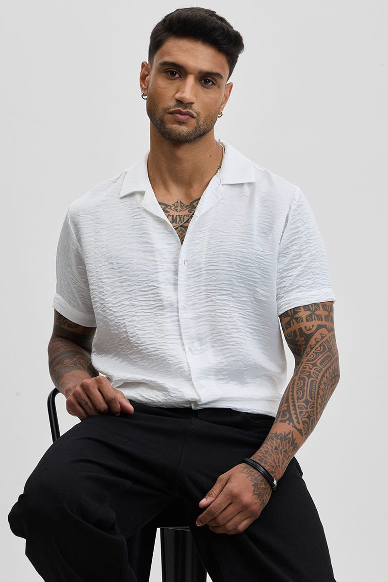 White Textured Box Fit Shirt