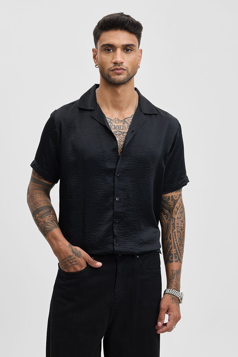 Black Textured Box Fit Shirt