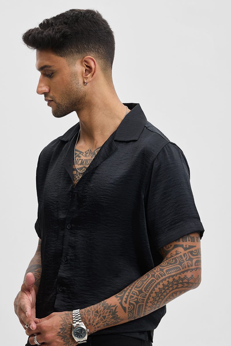 Black Textured Box Fit Shirt
