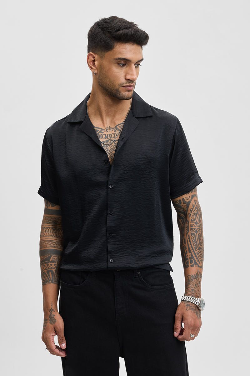 Black Textured Box Fit Shirt