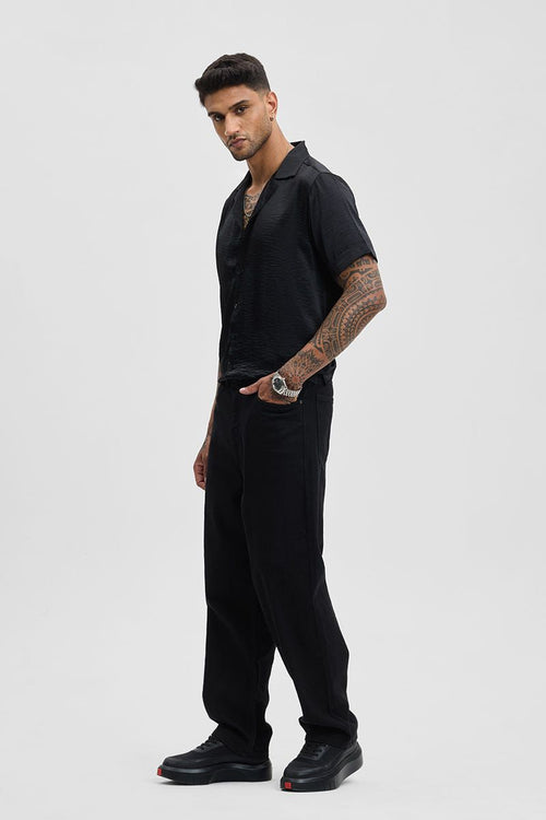 Black Textured Box Fit Shirt
